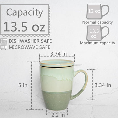 Bosmarlin Ceramic Tea Cup with Infuser and Lid, 13.5 Oz, 4 Colors to Choose, Microwave and Dishwasher Safe, Steeping Tea Mug with Strainer, Reactive Glaze (Purple)