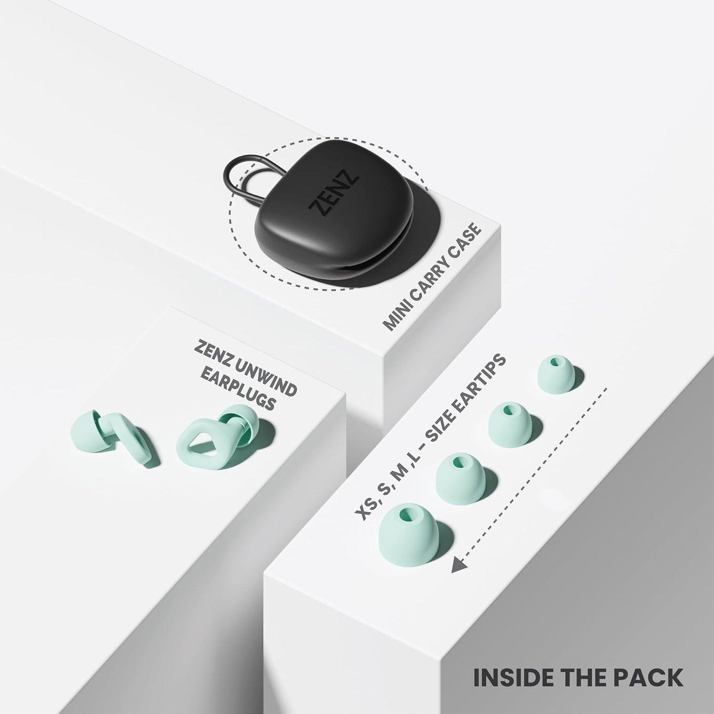 Zenz Unwind Ear Plugs for Sleeping Noise Reduction - Comfy Reusable Soft Silicone Earplugs for Focus, Study, Work - 8 Pair Eartips in XS/S/M/L - 27dB Hearing Protection with Storage Case - Onyx Black