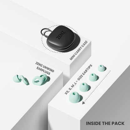 Zenz Unwind Ear Plugs for Sleeping Noise Reduction - Comfy Reusable Soft Silicone Earplugs for Focus, Study, Work - 8 Pair Eartips in XS/S/M/L - 27dB Hearing Protection with Storage Case - Onyx Black