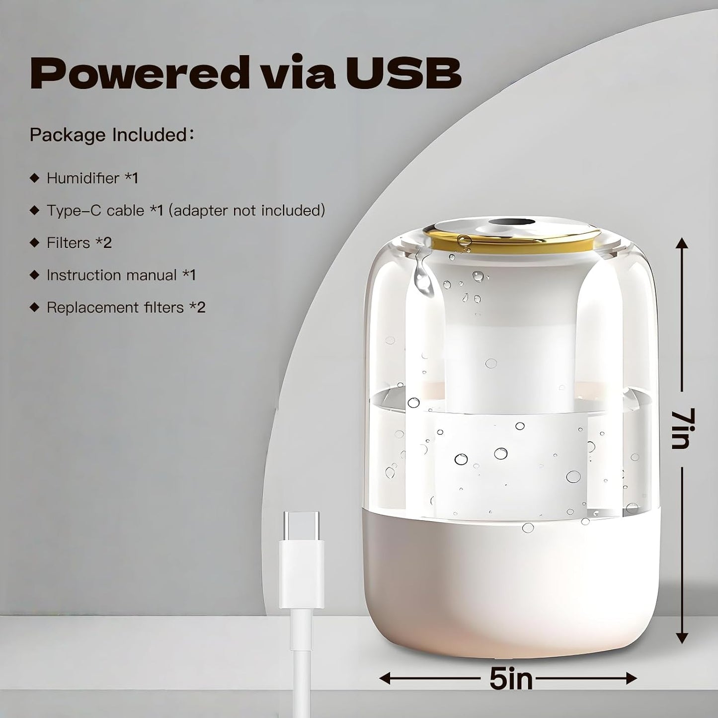 Air Humidifier for Bedroom, 2L Quiet Cool Mist Humidifier for Plants Dorm Room Office Home Car Personal Humidificador with 3 Mist Modes & Night Light