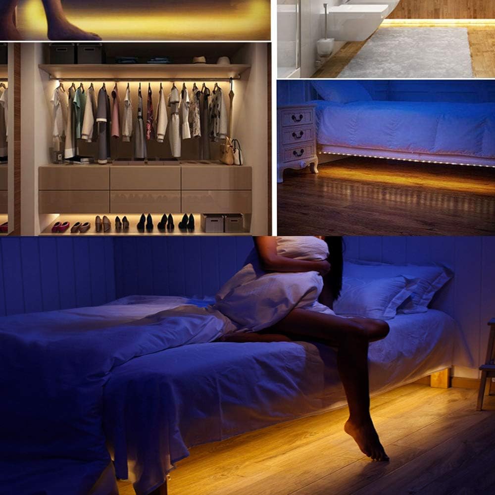 3.3Ft PIR Motion Sensor LED Cabinet Lights, Waterproof Battery Powered DC 5V 3528 Strip Tape Under Bed lamp Light for Closet Wardrobe Stairs Hallway(White)
