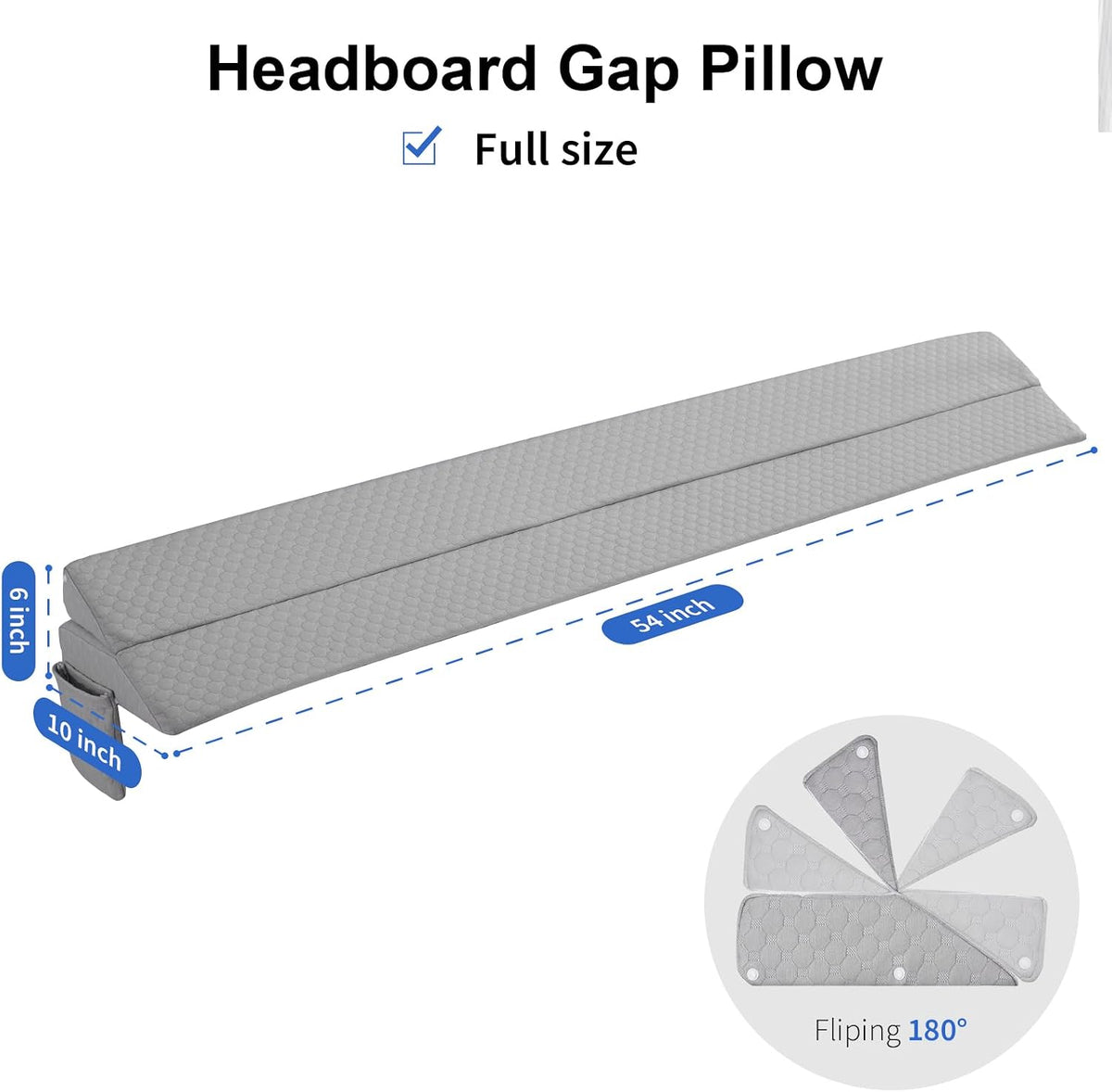 EUHAMS Queen Size Bed Wedge Pillow - Bed Gap Filler Mattress Wedge Headboard Pillow Close The Gap 0-7" Between Your Headboard and Mattress or Wall for Sleeping Backrest Pillow (60"x10"x6" Gray)