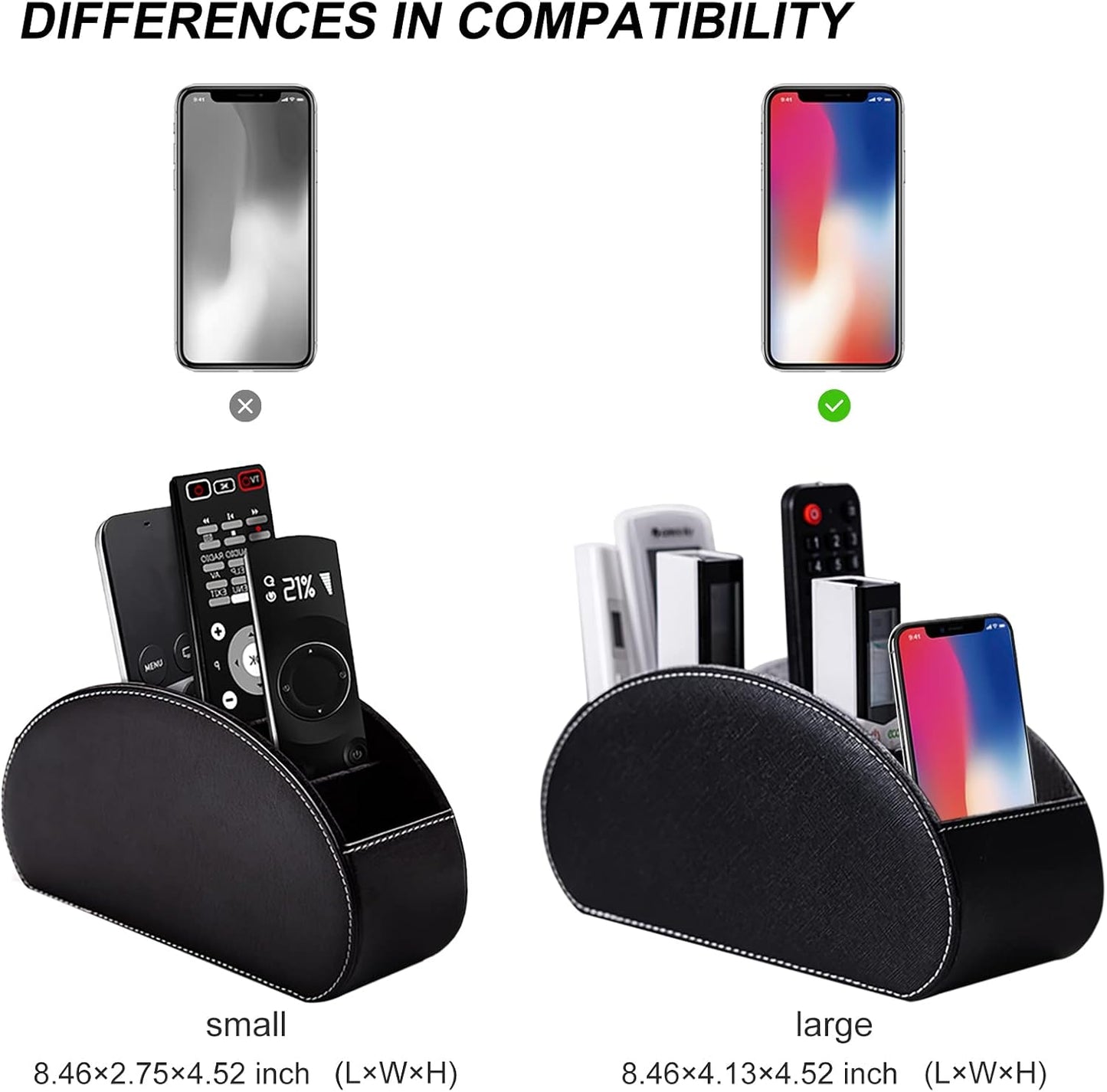 Remote Control Holders Organizer Box with 5 Compartment PU Leather Caddy | Multi-functional Office Desk Storage Caddy Store Tv Remote for Media Player,Brush,Pencil,Glassees&Office Supplies