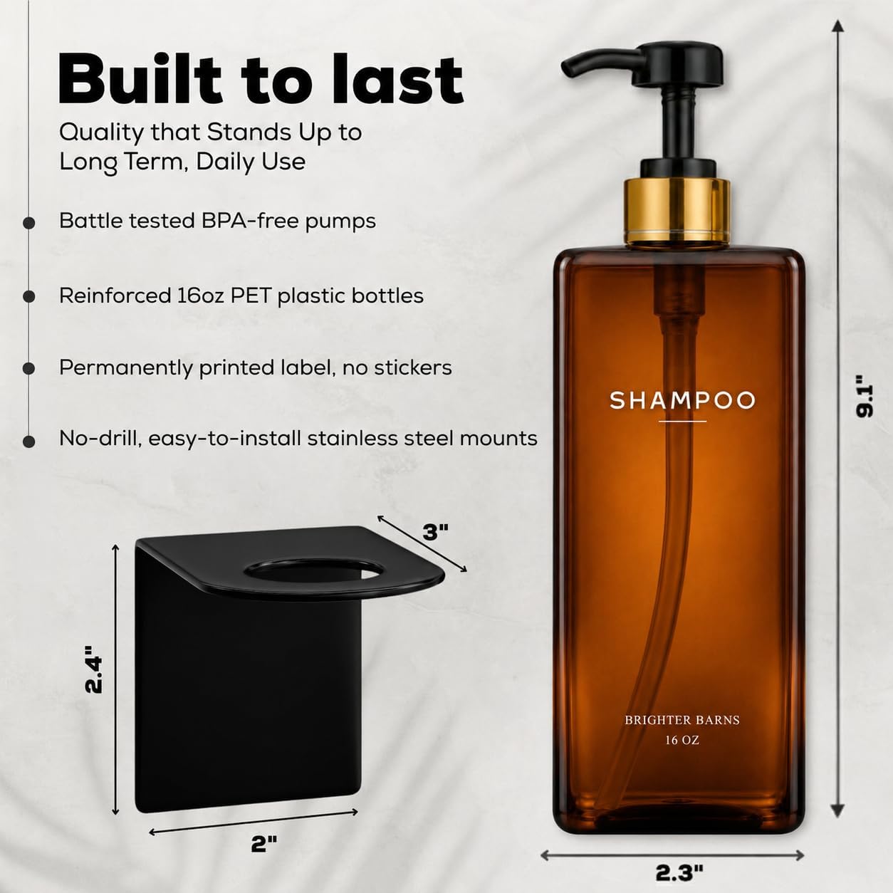 Clear Shampoo and Conditioner Dispenser Set Wall Mounted by Brighter Barns - Refillable Shower Soap Dispensers 3 Chamber No Drill - Plastic Shampoo, Body Wash and Conditioner Bottle for Hotels (Clear)