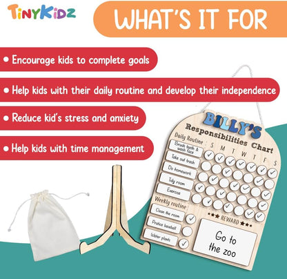 TinyKidz Wooden Daily Routine Chart 11x15, Schedule Board for Kids, Wooden Chore Chart for Kids, Responsibilities Chart for Toddlers, Morning Bedtime Routine for Toddlers