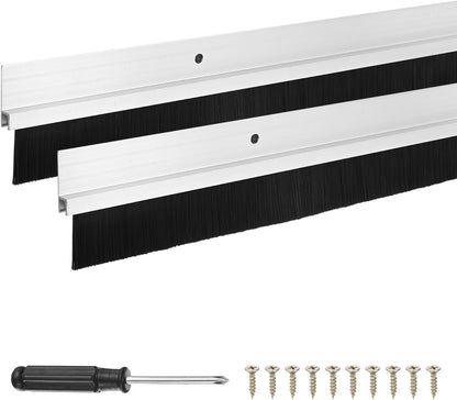 M METERXITY 2-Pack Door Brush Bottom Sweep, 39" L x 2.6" W H-Shape Aluminum Alloy Base with 1.6" Nylon Brush for Industrial/Home/Garage Door Seal, Strong Adhesive Weather Stripping Kit[Silver]