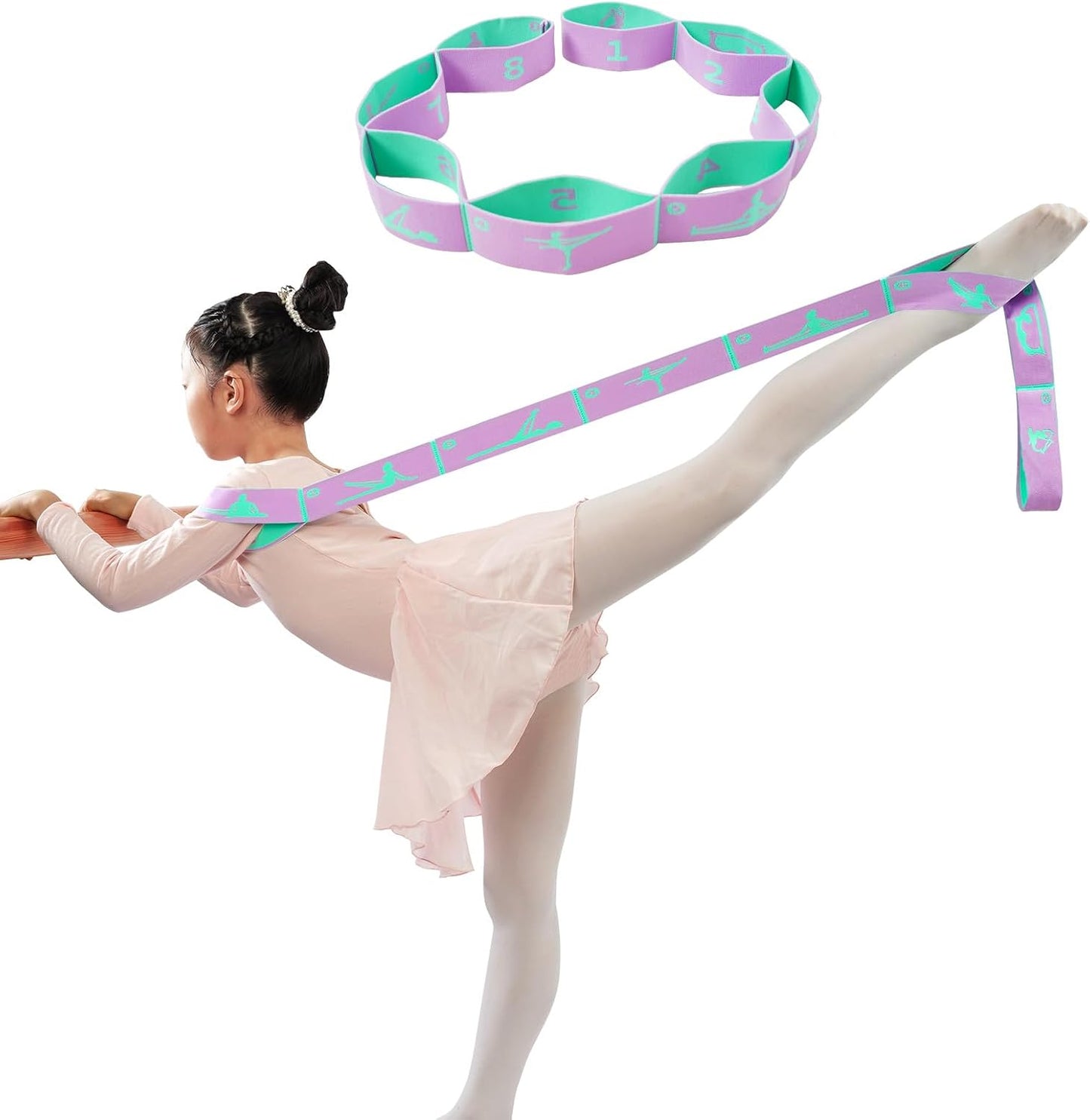 8 Loops Stretching Strap for Kids, Extended Dance Stretch Band Elastic for Ballet & Gymnastics, Children's Resistance Bands for Flexibility Training, Dance Equipment for Girls