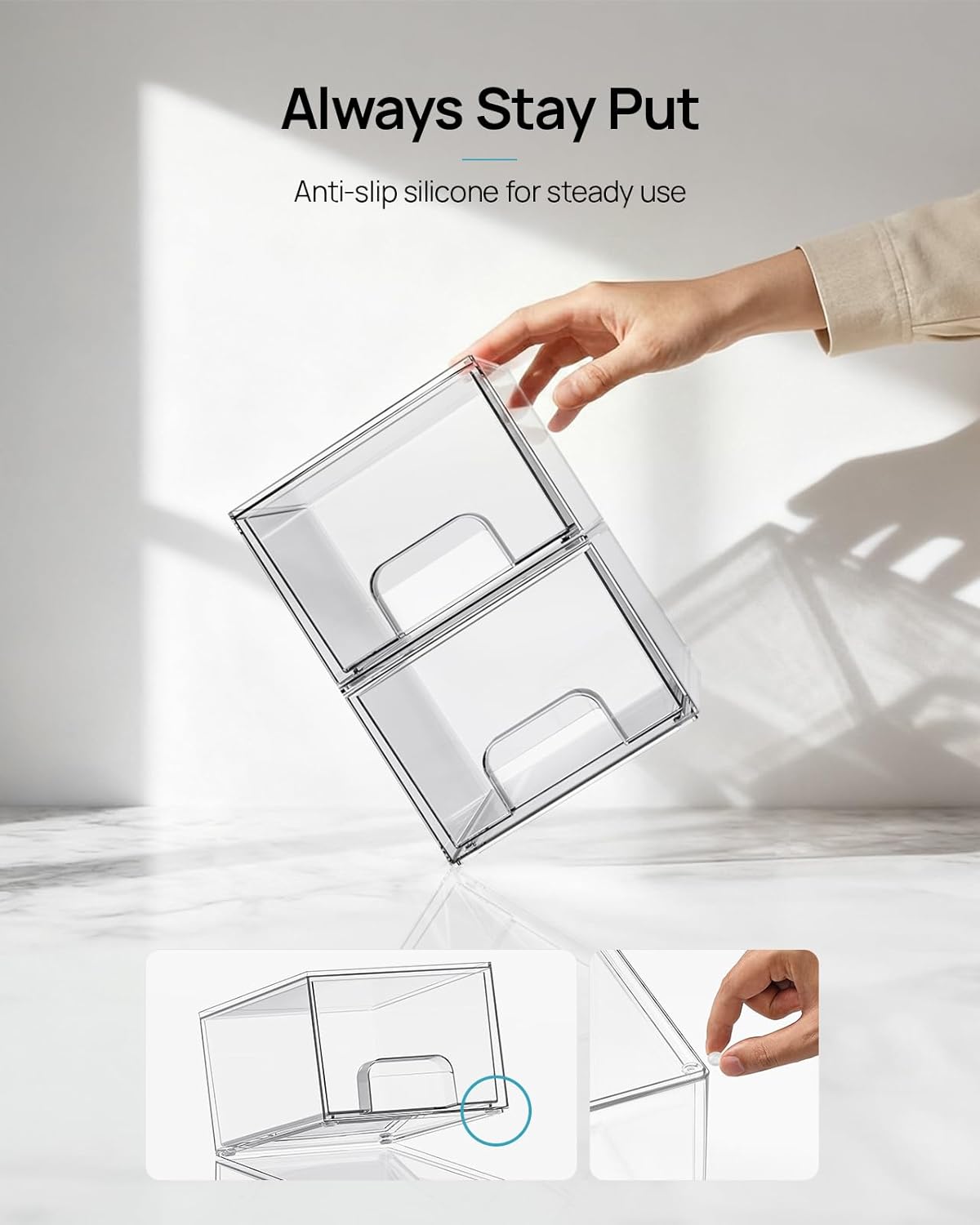Vtopmart 4 Pack Small Clear Stackable Storage Drawers, Fits Narrow Spaces | Multi-Use Plastic Bins for Bathroom Cabinet Organizer, Makeup, Desk, Vanity, Undersink, Medicine ,Keeps Small Items Organized