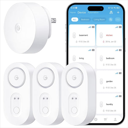 GoveeLife Upgraded Smart Water Leak Detector 1s with High Alarm, 4 Pack | 1804ft Ultra-Long Range, WiFi Water Sensor with SMS/Email/APP Push, 5Yr Battery Life,IP67, Suit for Home, Basement, Kitchen