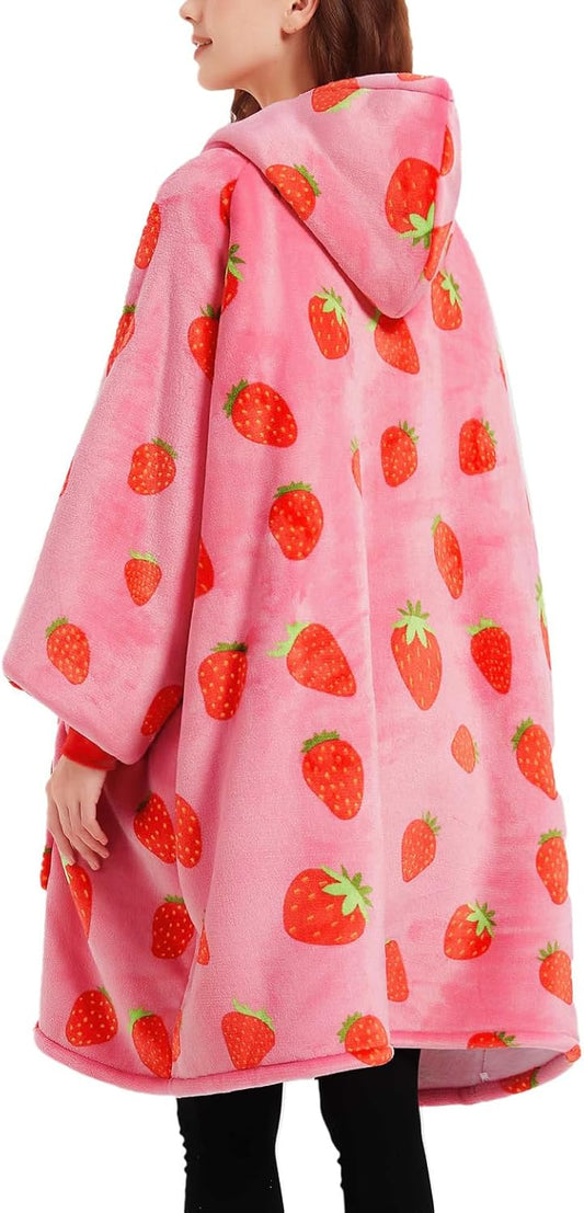 KFUBUO Wearable Blanket Hoodie for Adults With Pocket Strawberry Hoodie