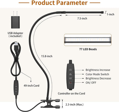 iZELL Book Light, LED Reading Light Clip On [3 Color Modes & 10 Brightness Levels] Flexible Gooseneck Book Lamp for Kids Reading in Bed at Night, Clip to Bedside Table, Headboard or Dorm