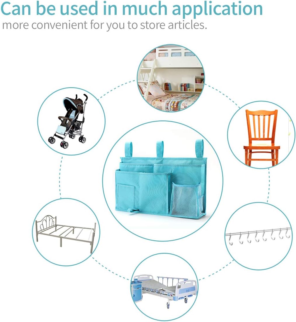 Bseash Bunk Bed Organizer, Bedside Caddy Hanging Bed Organizer Storage Bag 8 Pockets, for College Dorm Rooms Bed, Hospital Bed, Baby Bed Rails, 600D Oxford Cloth