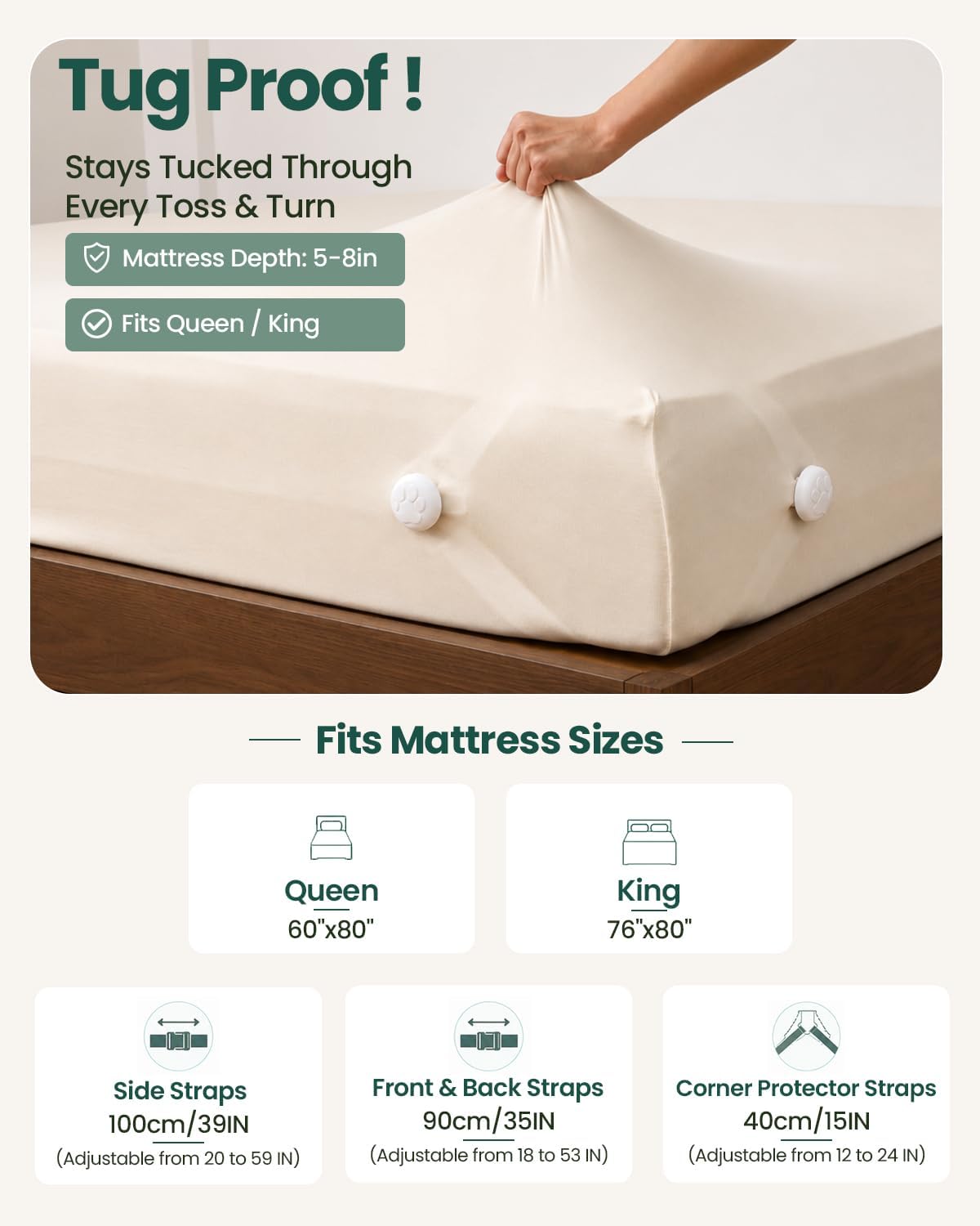 Bed Sheet Holders for Corners: 10 Clips with Side-Edge Locks (Not Just 4 Corners), One-Piece Bed Sheet Straps, No Metal & Anti-Slip, Heavy Duty Fitted Sheet Holder (Twin＆Full Style: 5-8in)