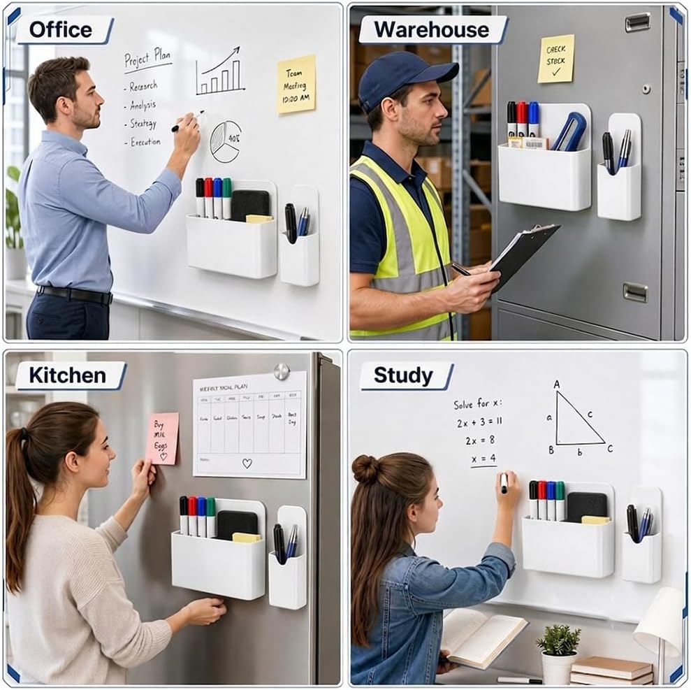 Magnetic Pen Holder, 2 Pack Magnetic Dry Erase Marker Holder, Black Strong Magnetic Marker Holder Pen Pencil Organizer for Whiteboard, Refrigerator, Office, Locker Accessories, Classroom Must Haves