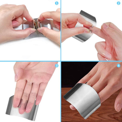 SourceTon Stainless Steel Finger Guard (5-Pack) - Adjustable Kitchen Safety Protector for Vegetable, Fruit & Meat Cutting