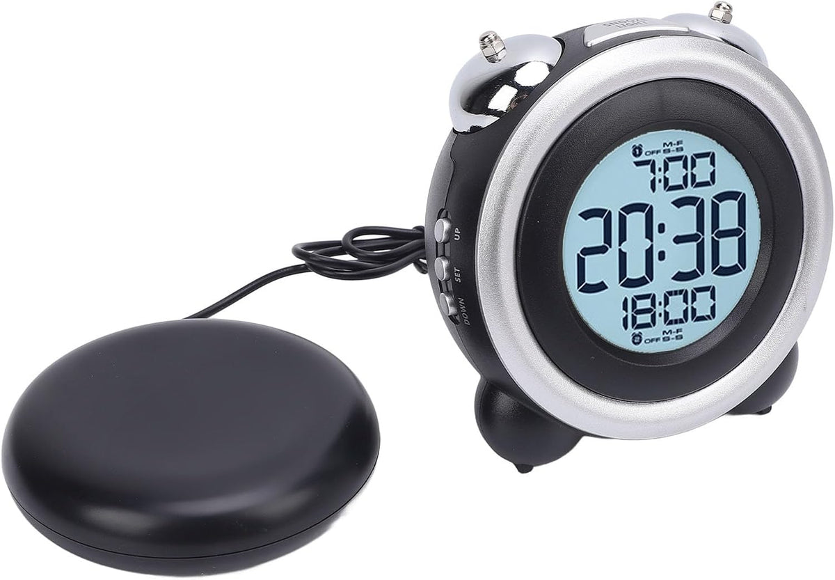 Dioche Vibrating Alarm Clock with Bed Shaker Adjustable Volume Strong Vibration Wake Up Heavy Sleepers LED Display ABS Battery Powered