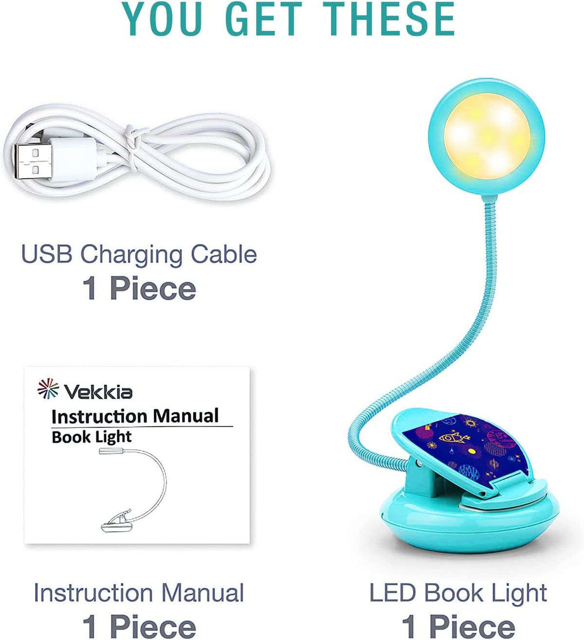 Vekkia Cute Rechargeable Book Light Eye-Care Clip on Lights (Rose Red)
