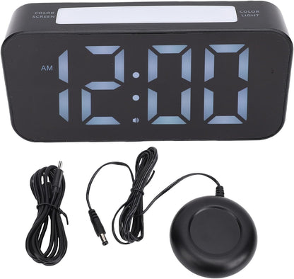 ciciglow RGB Loud Alarm Clock with Bed Shaker for Heavy Sleeper, 3 Modes Vibrating Alarm Clock, 7.4 Inch LED Display, 12/24H, Snooze, Brightness Adjustable