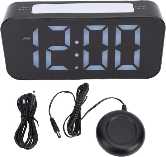 ciciglow RGB Loud Alarm Clock with Bed Shaker for Heavy Sleeper, 3 Modes Vibrating Alarm Clock, 7.4 Inch LED Display, 12/24H, Snooze, Brightness Adjustable