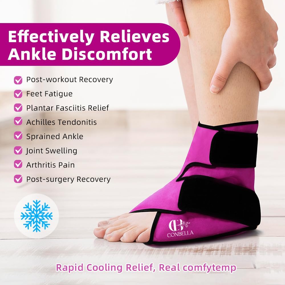 Ankle Ice Pack Wrap, Hot Cold Compress for Pain Relief, Purple | Reusable Cold Compress Sleeve for Sprains, Hot Cold Therapy - for Instant Recovery with Strap & Gel Packs