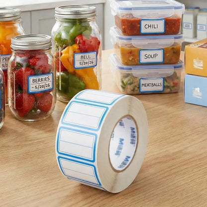 500Pcs Blue Freezer Labels, Waterproof Write-On Stickers | 500Pcs labels; removable writable adhesive for jars, containers, meal prep, pantry storage, and freezer use.