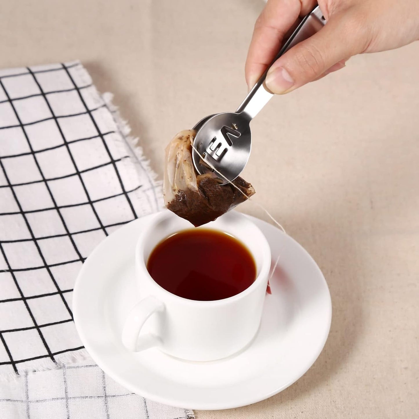 Acouto Tea Stainless Steel Tea Bag Squeezer Tongs, 12cm Lightweight Stainless Steel Teabag Tongs Squeezer Strainer Grip Home Tool Bag