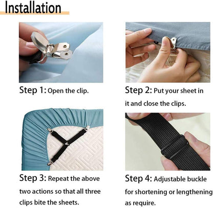 8Pcs Adjustable Bed Sheet Straps Clips, Elastic Mattress Sheet Fasteners Holder and Suspenders, Grippers to Hold Sheet, Mattress, Sofa, Couch, Table Cloth, Recliner Ironing Board Cover and More