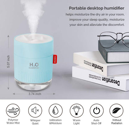 Portable Mini Humidifier, 500ml Small Humidifier for Bedroom Travel, White | USB Personal Cool Mist Humidifier for Baby Room Office Desk Home Plants, Auto Shut-Off, 2 Mist Modes, Super Quiet