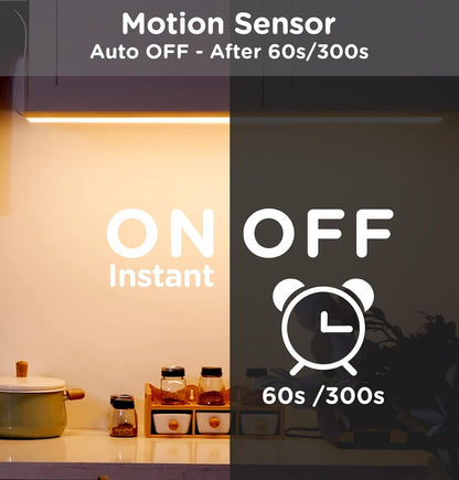 Under Cabinet Lighting Plug in, AC120V LED Motion Sensor Light Indoor 3000K/4000K/5000K, Super Bright, Linkable Under Counter Light for Kitchen,Closet,Shelf,Aluminum (16inch,White,2Pack)