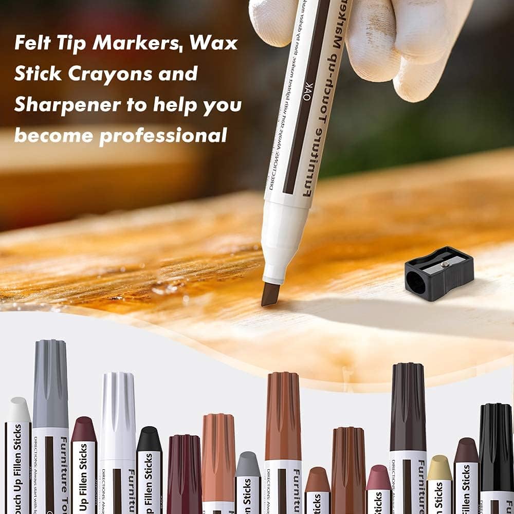 DAIXISM Furniture Markers Touch Up,Wood Filler Floor Scratch Repair Kits,Set of 21-Markers and Wax Sticks with Sharpener Kit for Funiture Repair,Floor Scratch.