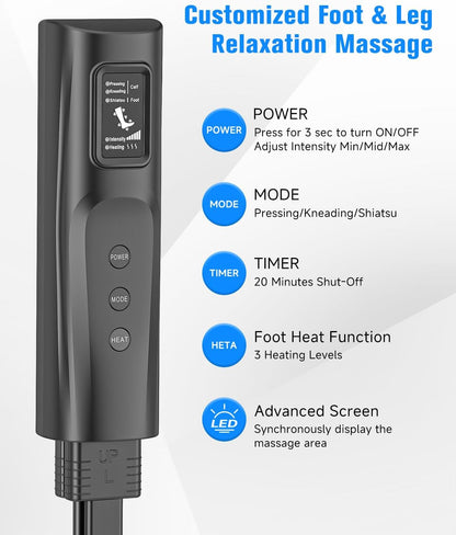 Leg Compression Boots: Foot Compression Massager with 3 Heating 3 Modes 3 Intensities, Leg Massager Relaxation System for Muscle - FSA Eligible Gift for Mom, Dad (Black, Medium)