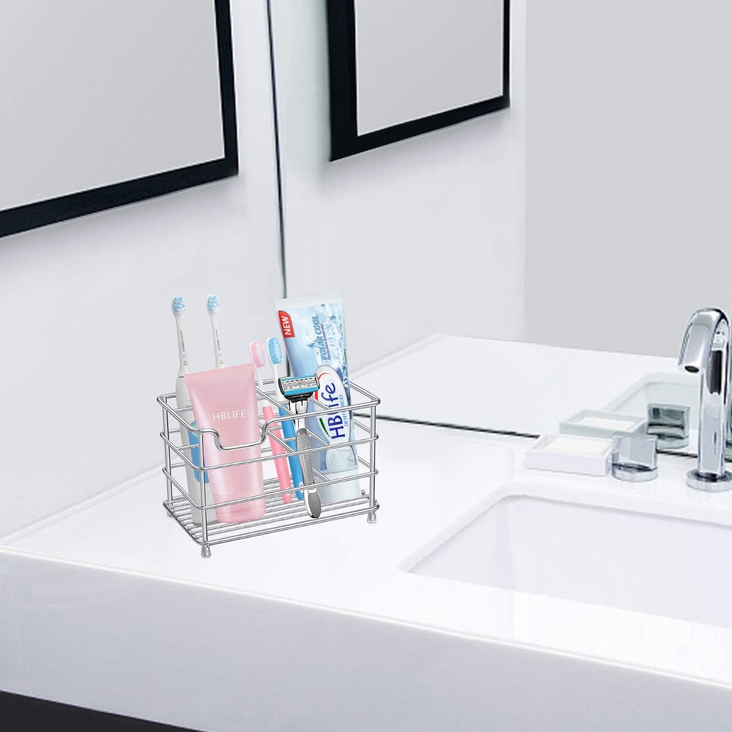 HBlife Toothbrush Holders for Bathroom, 5 Slots Silver Stainless Steel Bathroom Accessories Organizer