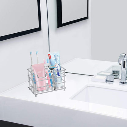HBlife Toothbrush Holders for Bathroom, 5 Slots Silver Stainless Steel Bathroom Accessories Organizer