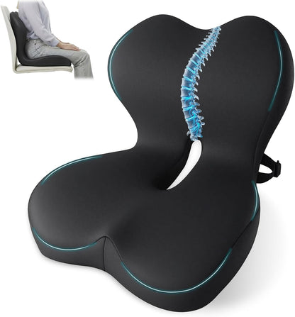 Memory Foam Seat Cushion,Office Chair Cushion with Lumbar Support for Back Pressure Relief, Car Seat Cushion with Adjustable Strap,Sciatica Pad Cushions for Car,Truck, Desk,Gaming Chair