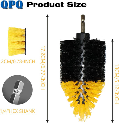 2 Pack 1/4″ Corner Drill Brush Attachments for Cleaning Tile Grout Corners | Sinks, Bathtub & Kitchen Surfaces, Hex Shank Power Scrubber Brush for Drill, Nylon Bristles, Tapered Cone Design