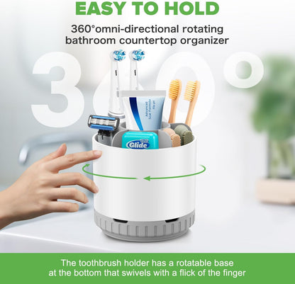 GFWARE Rotating Silver Toothbrush Holder for Bathroom Organizer, Drainage | Detachable 6 Slots Kids Electric Toothbrush and Toothpaste Holder, Bathroom Countertop Sink Storage Caddy
