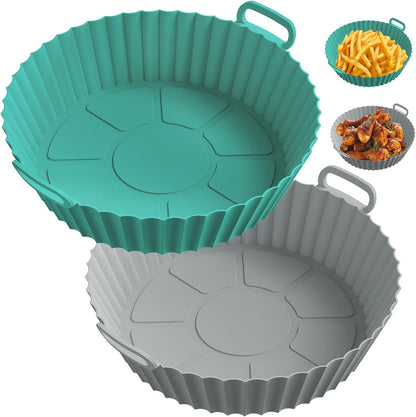 ME.FAN Air Fryer Silicone Liners for 4 to 7 QT [2 Pack] Reusable Air Fryer Basket with Handles & Holes Red
