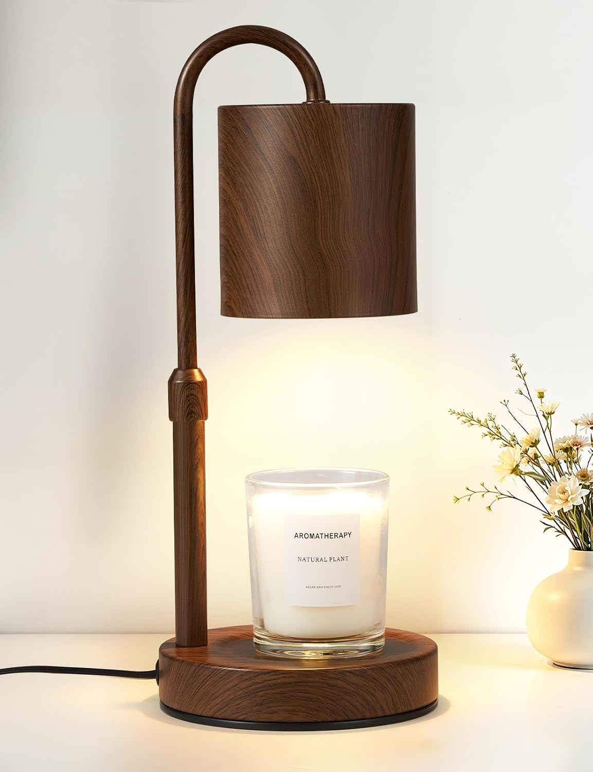 Briever Dimmable Candle Warmer Lamp with Timer, Height Adjustable Electric Candle Wax Warmer, Christmas Birthday Gifts for Women Mom, House Warming Gifts New Home Room Decor, Black Solid Wood Base