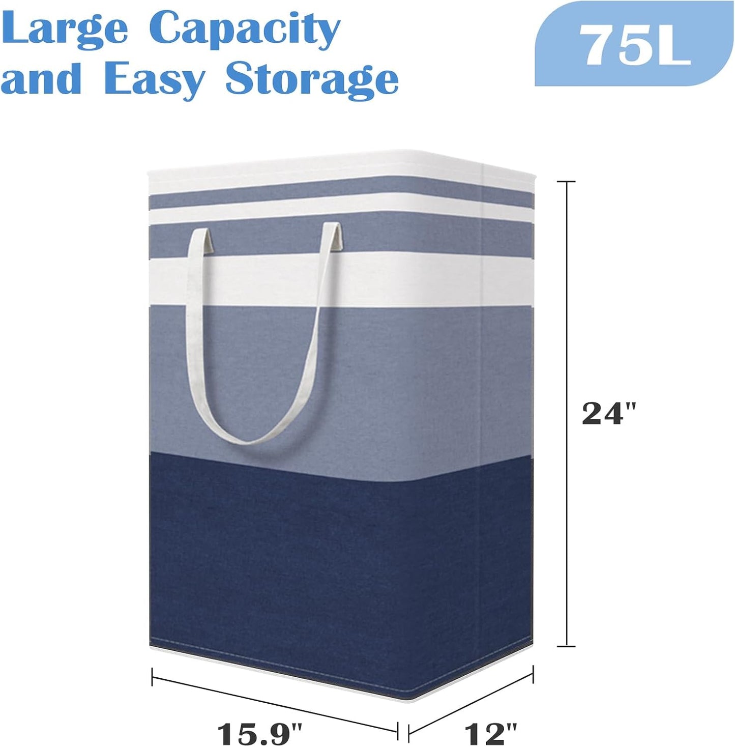 BlissTotes 3-Pack Laundry Basket, Collapsible Laundry Hamper, Grey, 75L | Laundry Clothes Hamper, Hampers for Bedroom, Freestanding Hamper with Handles, Clothes Laundry Basket