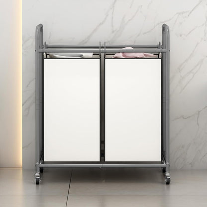 SUOERNUO Laundry Hamper with Lockable Wheels and 2 Removable Bags | Rolling Laundry Basket Laundry Sorter 2 section for Dirty Clothes in Laundry Room or Small Spaces, Grey+Beige