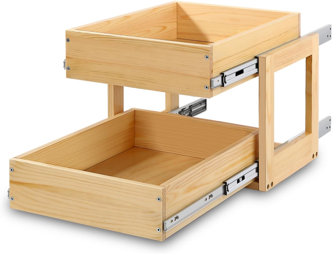 Pull Out Cabinet Organizer 17''W×21''D×16''H Slide Out Drawer | Soft Close Wood Kitchen Pullout Drawers for Cabinets Shelves for Kitchen, 2-Tier, Finished, Heavy-Duty, Bottom Assembly