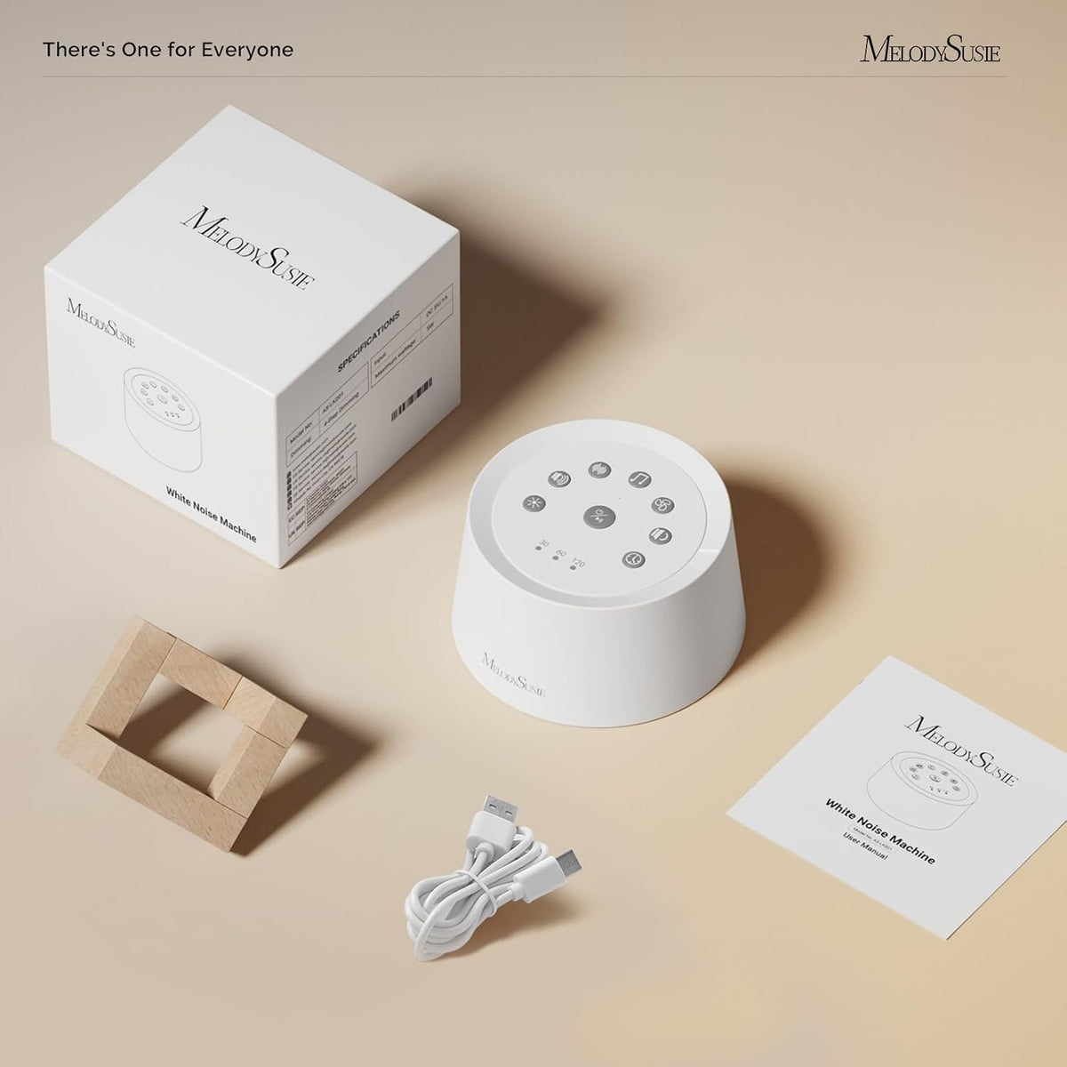 MelodySusie Rechargeable White Noise Machine for Sleep Travel & Salon with Wooden Stand, Sound Machine with 31 Soothing Sounds, Multi-Night Light, 32 Volumes & 4 Timers for Baby Adult