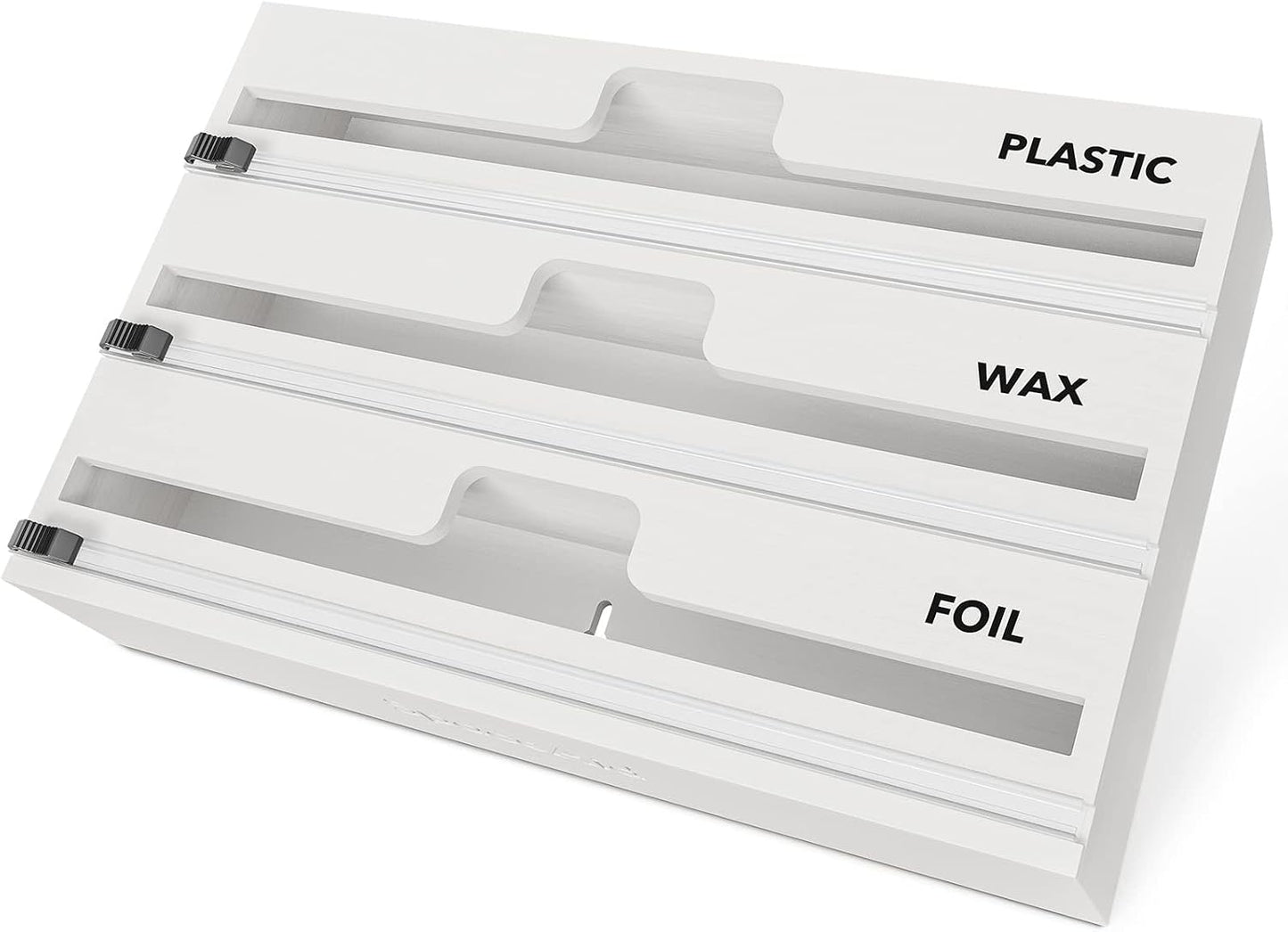 SpaceAid WrapNeat 2 in 1 Wrap Organizer with Cutter and Labels, Plastic Wrap, Aluminum Foil and Wax Bamboo Dispenser for Kitchen Storage Organization Holder for 12" Roll (Natural, 2-Slot)