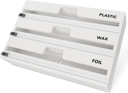 SpaceAid WrapNeat 2 in 1 Wrap Organizer with Cutter and Labels, Plastic Wrap, Aluminum Foil and Wax Bamboo Dispenser for Kitchen Storage Organization Holder for 12" Roll (Natural, 2-Slot)