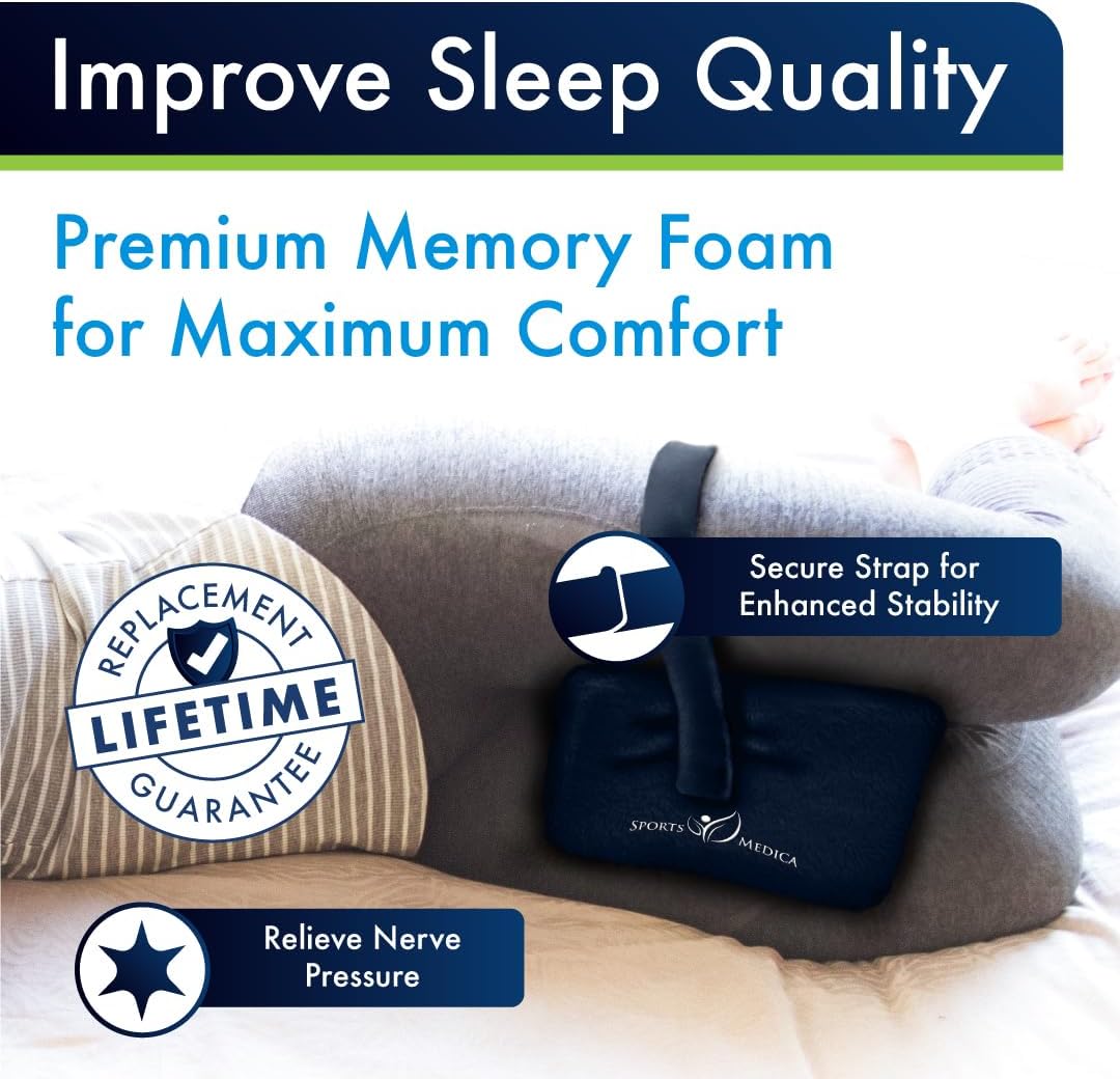 Sports Medica Doctor Developed Knee Pillow for Side Sleepers - Washable Cover Memory Foam Leg Pillow for Side Sleeping - Between Knee Hip Cushion