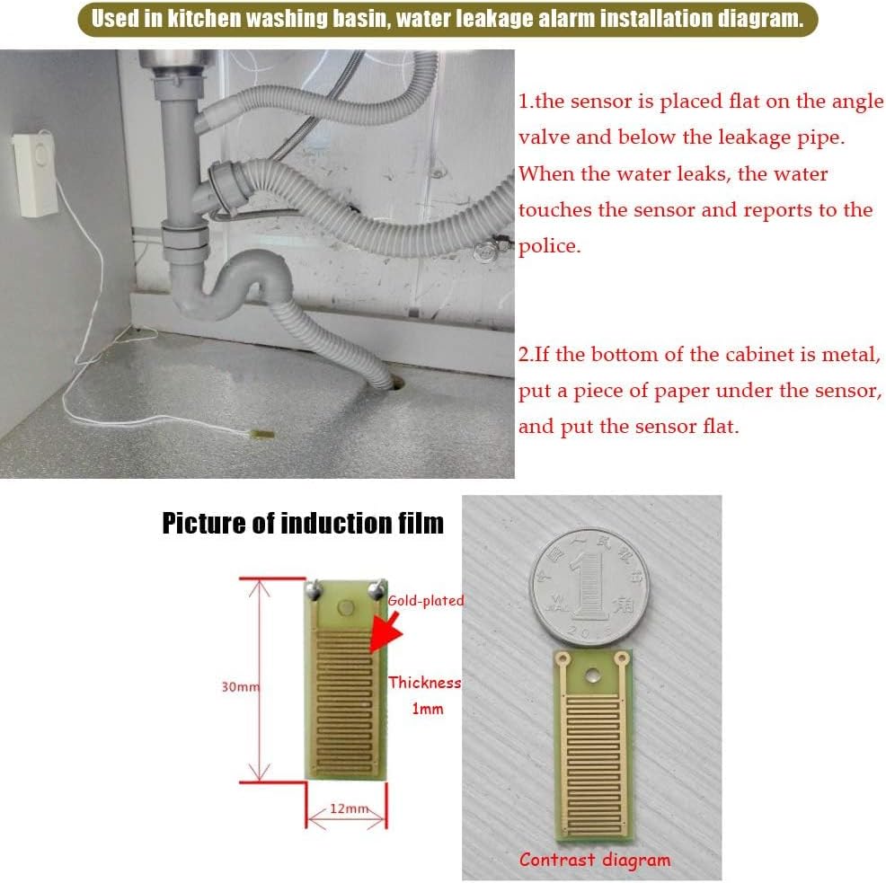 Ximimark 2Pcs Water Leak Alarm Flood Level Bath Tub Sink Overflow Detector Sensor Home Garage Kitchen Security Alert 120db