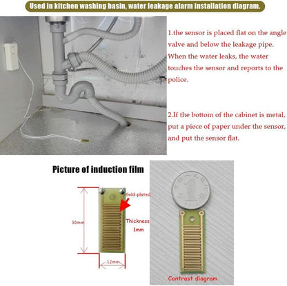 Ximimark 2Pcs Water Leak Alarm Flood Level Bath Tub Sink Overflow Detector Sensor Home Garage Kitchen Security Alert 120db