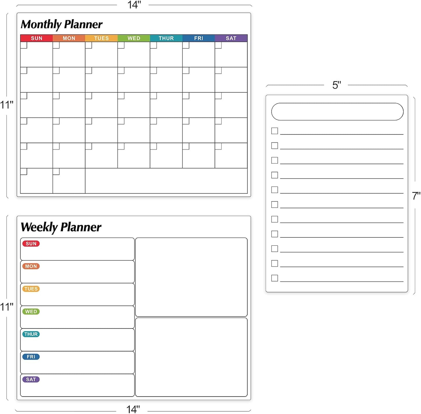 Dry Erase Magnetic Calendar for Refrigerator, 3 Pack- Monthly & Weekly & Daily Planner Magnet Whiteboard for Fridge Wall Door - Shopping, Meal/Menu, To Do List, Family Schedule Planning Board, 14"x11"