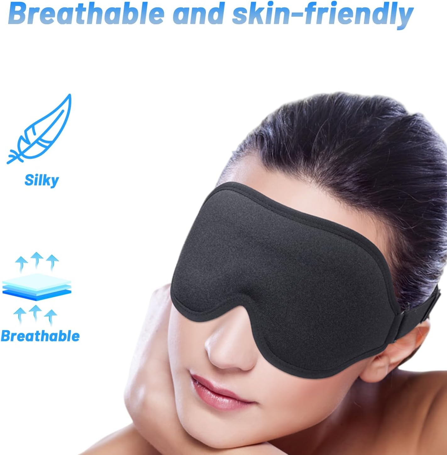 Sleep Eye Mask for Men Women, Lash Extensions 3D Sleeping Mask, Travel Blackout Night Blindfold Eye Shade Cover with Adjustable Strap (Black)