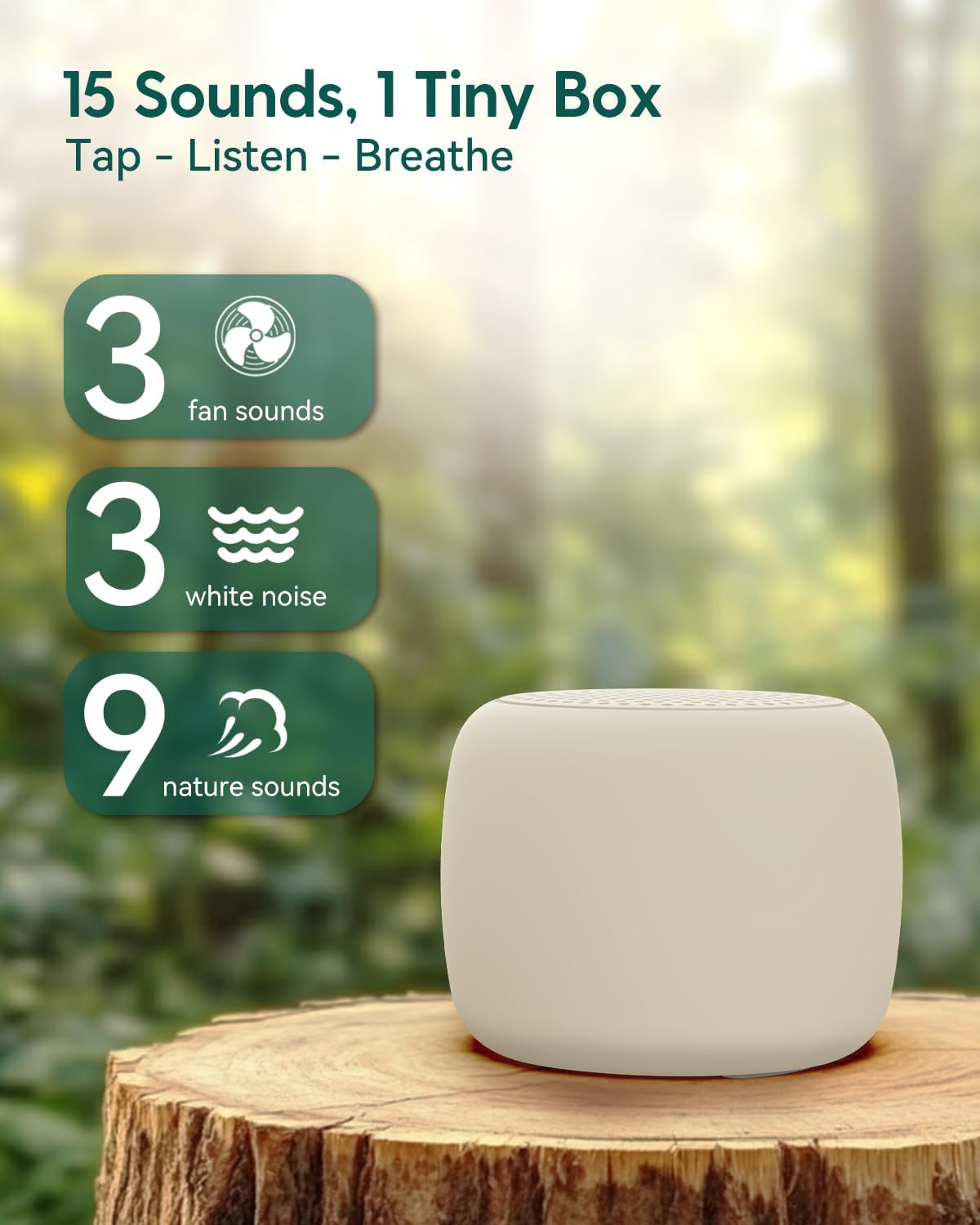 Babelio White Noise Sound Machine for Adults Kids Baby, Mini, 15 Non-looping Sounds, Timer, Memory Function, Easy to Pocket and Travel White